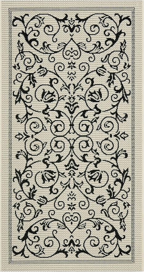 SAFAVIEH Washable Rug Outdoor Courtyard Collection - 2'7" x 5', Sand & Black, Non-Shedding & Easy Cleaning, Ideal for Patio, Backyard, Mudroom (CY2098-3901)