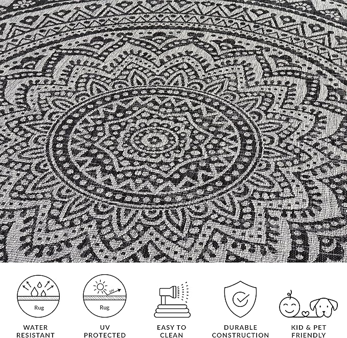 SAFAVIEH Courtyard Collection 8' x 11' Light Grey/Black CY8734 Indoor/ Outdoor Waterproof Easy Cleaning Patio Backyard Mudroom Area Rug