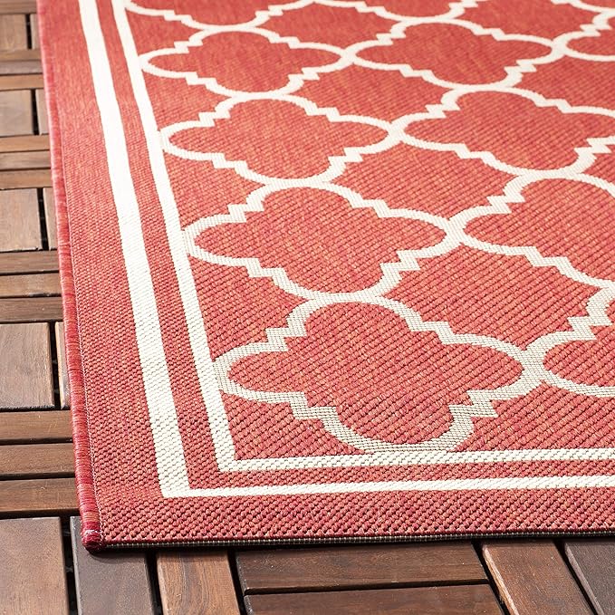 SAFAVIEH Washable Rug Outdoor Courtyard Collection - 2'3" x 8' Runner, Red & Bone, Non-Shedding & Easy Cleaning, Ideal for Patio, Entryway, Mudroom, Hallway, Kitchen (CY6918-248)