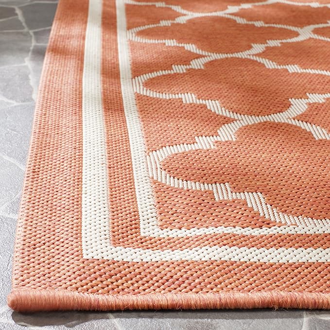 SAFAVIEH Washable Rug Outdoor Courtyard Collection - 4' x 5'7", Terracotta & Bone, Non-Shedding & Easy Cleaning, Ideal for Patio, Backyard, Mudroom (CY6918-241)