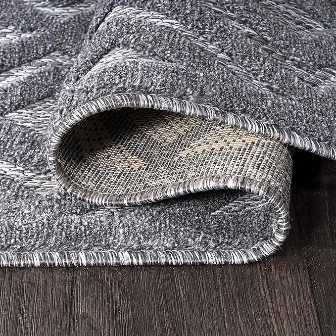 JONATHAN Y Diamond Trellis Indoor Outdoor Round Area Rug 5 Ft Dark Gray, Portmany Neutral for Backyard, Patio, Porch, Easy-Cleaning, High Traffic, Pet-Friendly, Non-Shedding (IBZ104A-5R)