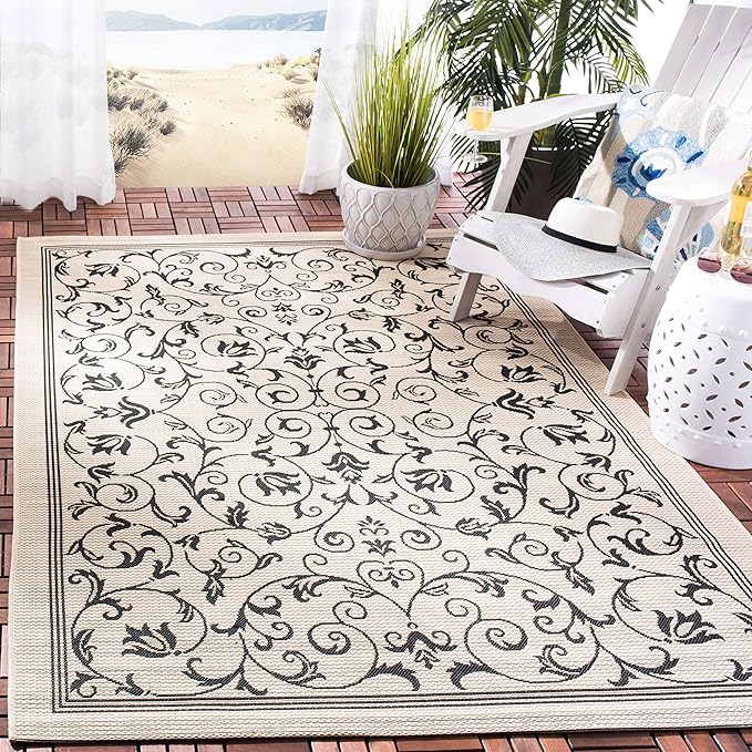 SAFAVIEH Washable Rug Outdoor Courtyard Collection - 2'7" x 5', Sand & Black, Non-Shedding & Easy Cleaning, Ideal for Patio, Backyard, Mudroom (CY2098-3901)