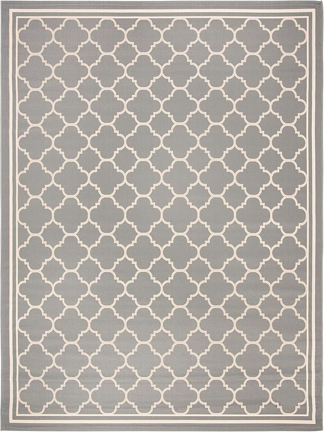 SAFAVIEH Washable Rug Outdoor Courtyard Collection - 9' x 12', Anthracite & Beige, Non-Shedding & Easy Cleaning, Ideal for Patio, Backyard, Mudroom (CY6918-246)