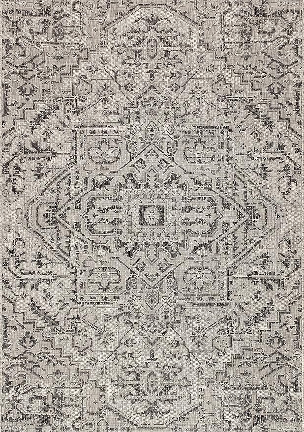 JONATHAN Y Boho Medallion Indoor Outdoor Area Rug 5X8 Black/Gray, Estrella Textured Weave for Backyard, Patio, Porch, Easy-Cleaning, High Traffic, Pet-Friendly, Non-Shedding (SMB105D-5)