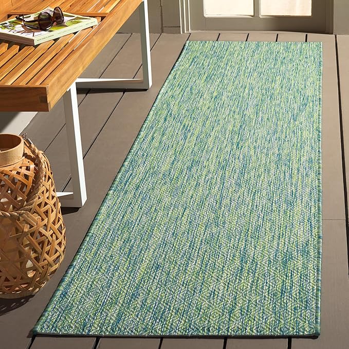 SAFAVIEH Washable Rug Outdoor Courtyard Collection - 2'3" x 6'7" Runner, Green & Blue, Non-Shedding & Easy Cleaning, Ideal for Patio, Entryway, Mudroom, Hallway, Kitchen (CY8521-55722)