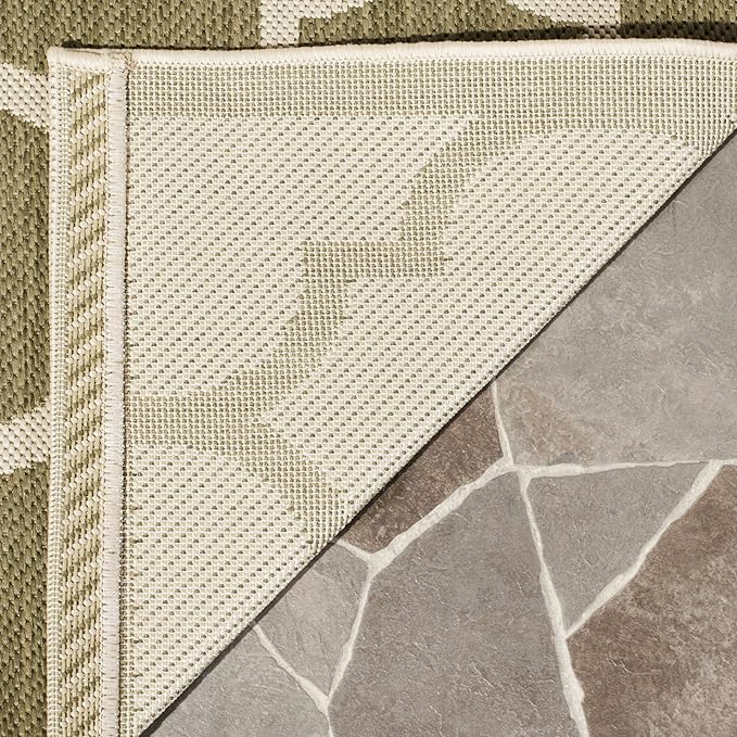 SAFAVIEH Washable Rug Outdoor Courtyard Collection - 5'3" Square, Green & Beige, Non-Shedding & Easy Cleaning, Ideal for Patio, Backyard, Mudroom (CY6914-244)