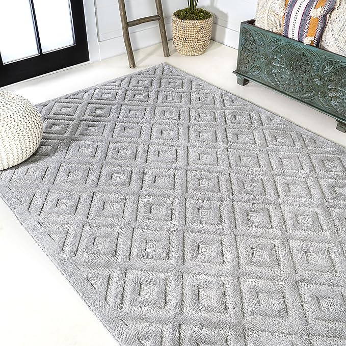 JONATHAN Y Diamond Trellis Indoor Outdoor Area Rug 5X8 Light Gray, Portmany Neutral for Backyard, Patio, Porch, Easy-Cleaning, High Traffic, Pet-Friendly, Non-Shedding (IBZ104C-5)