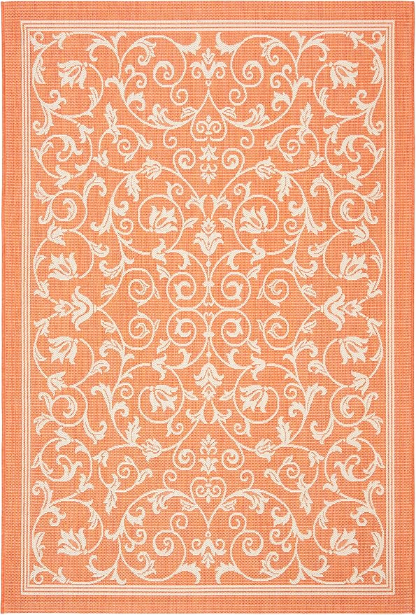 SAFAVIEH Washable Rug Outdoor Courtyard Collection - 5'3" x 7'7", Terracotta & Natural, Non-Shedding & Easy Cleaning, Ideal for Patio, Backyard, Mudroom (CY2098-3202)