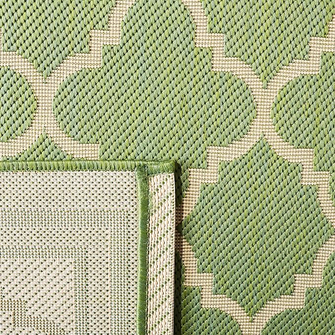 SAFAVIEH Washable Rug Outdoor Courtyard Collection - 5'3" Square, Green & Beige, Non-Shedding & Easy Cleaning, Ideal for Patio, Backyard, Mudroom (CY6918-244)