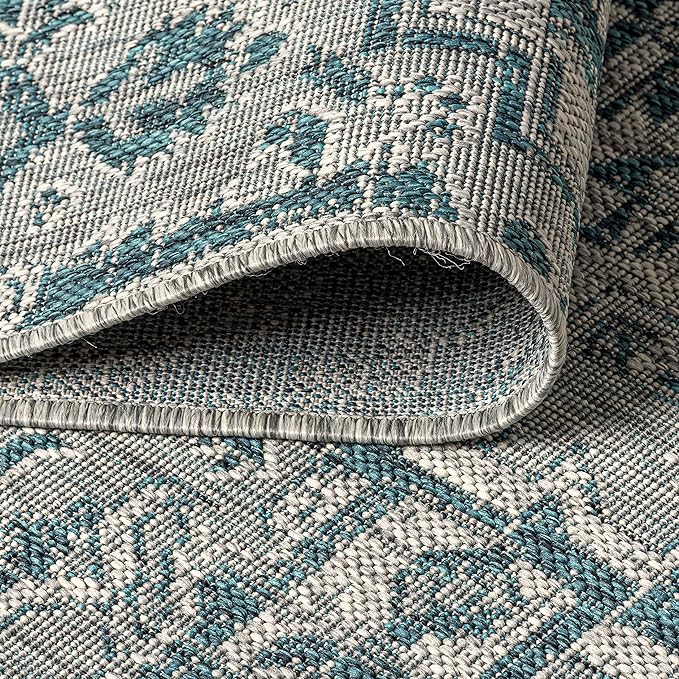 JONATHAN Y Boho Medallion Indoor Outdoor Square Area Rug 9X9 Teal/Gray, Estrella Textured Weave for Backyard, Patio, Porch, Easy-Cleaning, High Traffic, Pet-Friendly, Non-Shedding (SMB105C-9SQ)