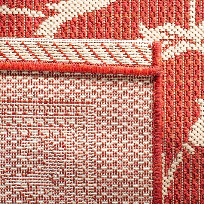 SAFAVIEH Washable Rug Outdoor Courtyard Collection - 9' x 12', Red & Natural, Non-Shedding & Easy Cleaning, Ideal for Patio, Backyard, Mudroom (CY2098-3707)