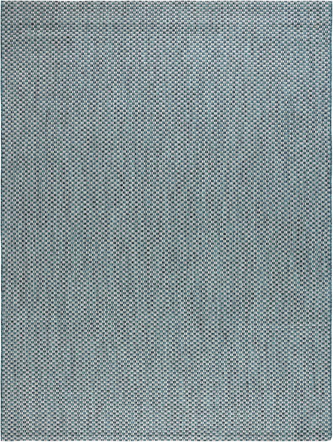 SAFAVIEH Washable Rug Outdoor Courtyard Collection - 9' x 12', Turquoise & Light Grey, Non-Shedding & Easy Cleaning, Ideal for Patio, Backyard, Mudroom (CY8653-37221)