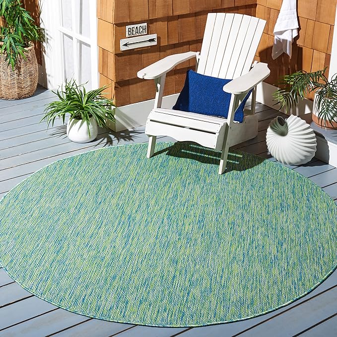 SAFAVIEH Courtyard Collection 4' Round Green/Blue CY8521 Indoor/Outdoor Non-Shedding Easy Cleaning Patio Backyard Porch Deck Mudroom Area Rug