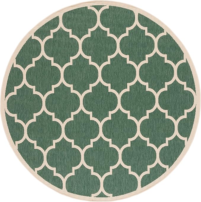 SAFAVIEH Courtyard Collection 6'7" Round Dark Green/Beige CY6914 Indoor/ Outside Waterproof Easy cleansingPatio Backyard Mudroom Area Mat