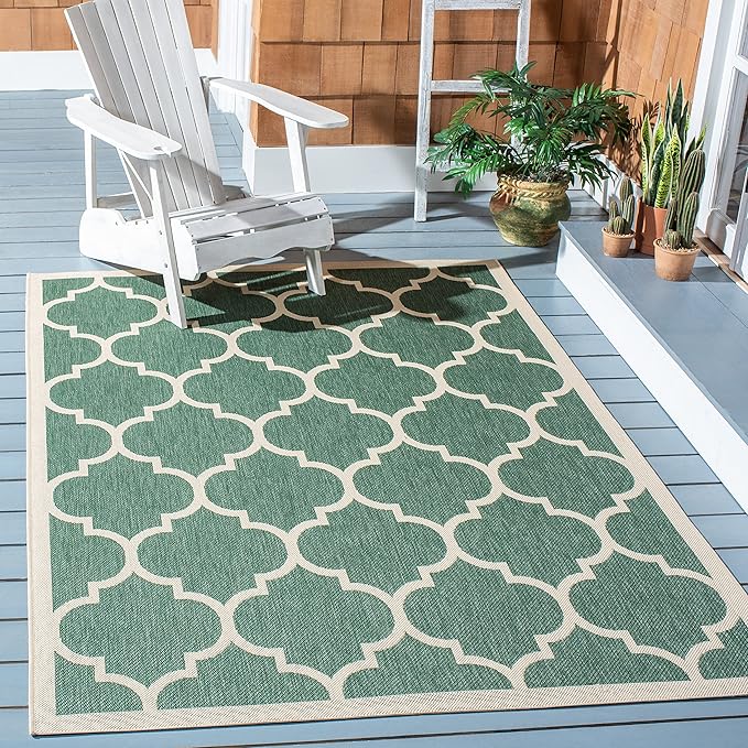 SAFAVIEH Courtyard Collection 6'7" x 9'6" Dark Green/Beige CY6914 Trellis Indoor/ Outside Waterproof Easy cleansingPatio Backyard Mudroom Area Mat