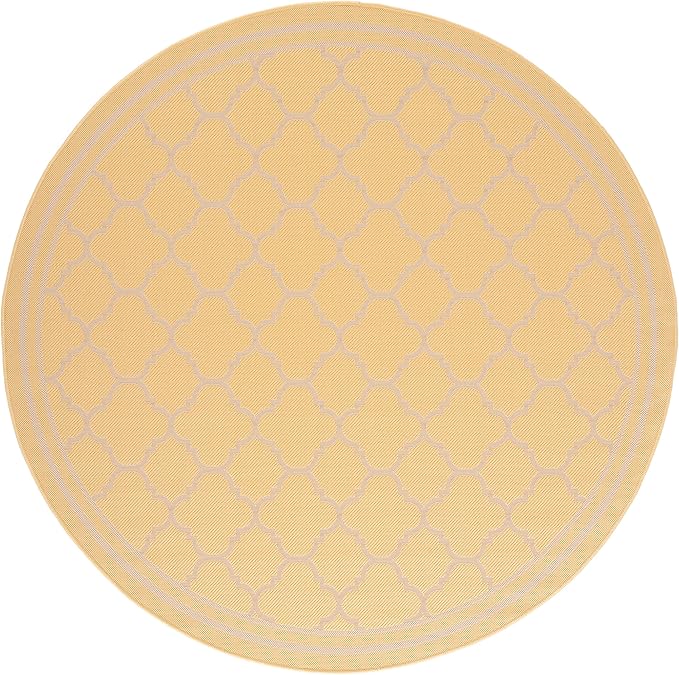 SAFAVIEH Washable Rug Outdoor Courtyard Collection - 6'7" Round, Gold & Beige, Non-Shedding & Easy Cleaning, Ideal for Patio, Backyard, Mudroom (CY6918-30621)