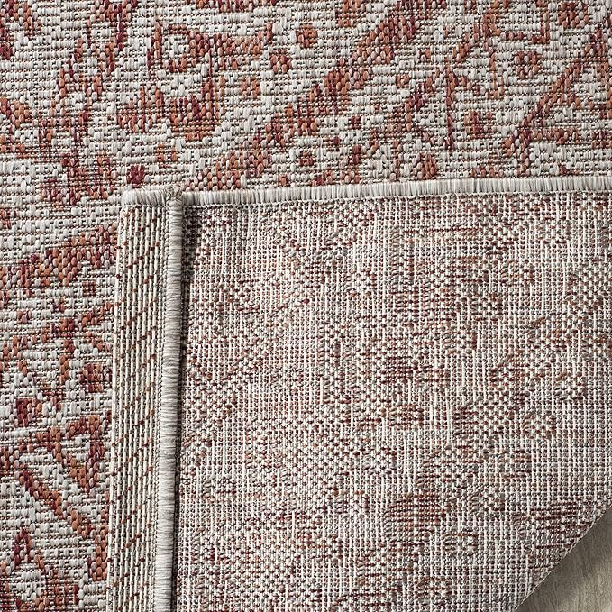 SAFAVIEH Washable Rug Outdoor Courtyard Collection - 2'7" x 5', Light Beige & Terracotta, Non-Shedding & Easy Cleaning, Ideal for Patio, Backyard, Mudroom (CY8734-36512)