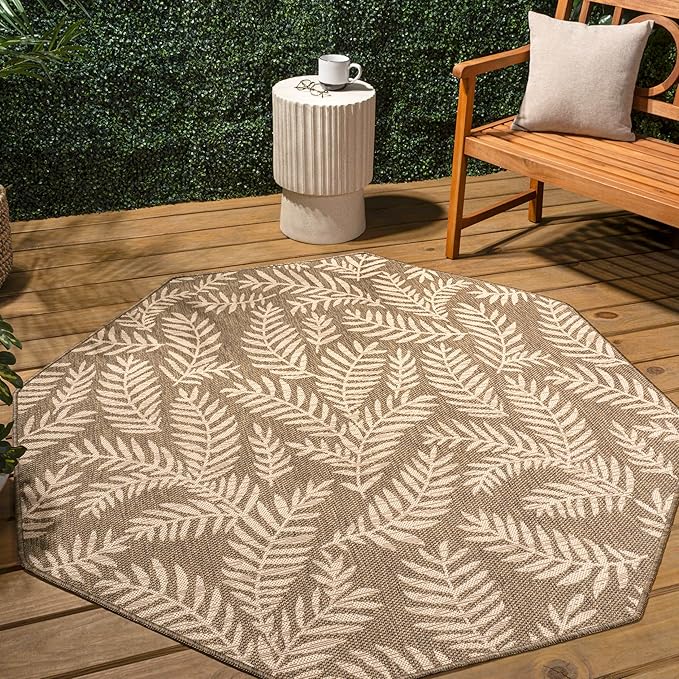 JONATHAN Y Palm Frond Indoor Outdoor Octagon Area Rug 8 Ft Brown/Beige, Nevis for Backyard, Patio, Porch, Easy-Cleaning, High Traffic, Pet-Friendly, Non-Shedding (SMB119A-8TGN)