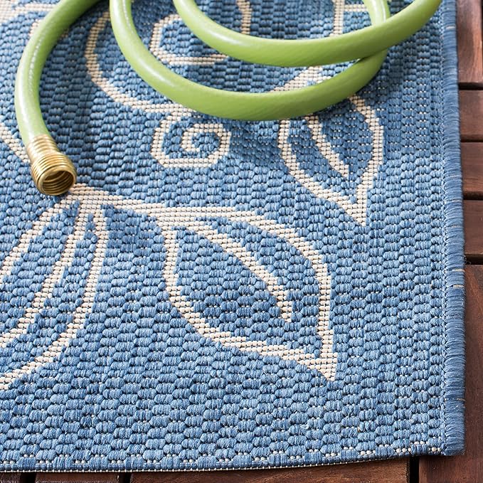 SAFAVIEH Washable Rug Outdoor Courtyard Collection - 7'10" Square, Blue & Beige, Non-Shedding & Easy Cleaning, Ideal for Patio, Backyard, Mudroom (CY5139C)