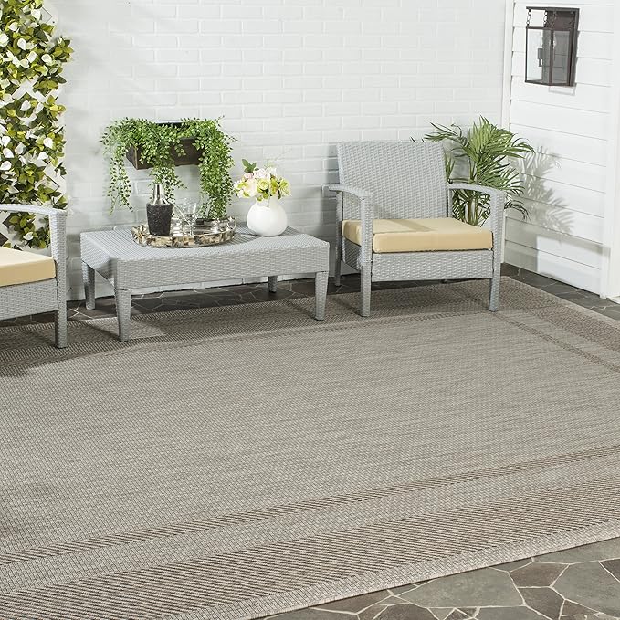 SAFAVIEH Washable Rug Outdoor Courtyard Collection - 10' x 14', Beige & Brown, Non-Shedding & Easy to Clean, Ideal for Patio, Backyard, Deck, Mudroom (CY8477-36312)
