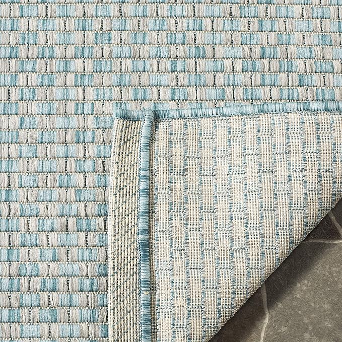 SAFAVIEH Washable Rug Outdoor Courtyard Collection - 8' x 10', Light Blue & Light Grey, Non-Shedding & Easy Cleaning, Ideal for Patio, Backyard, Mudroom, DIning Space (CY8653-37121)