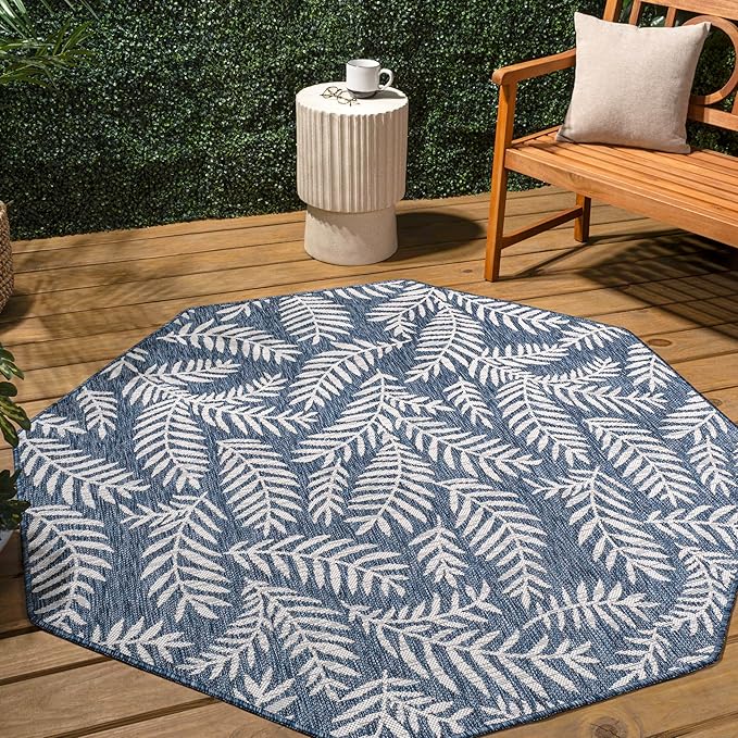 JONATHAN Y Palm Frond Indoor Outdoor Octagon Area Rug 8 Ft Navy/Ivory, Nevis for Backyard, Patio, Porch, Easy-Cleaning, High Traffic, Pet-Friendly, Non-Shedding (SMB119B-8TGN)