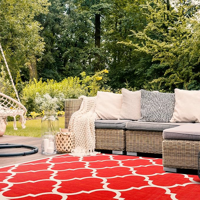 SAFAVIEH Courtyard Collection 8' x 10' Red/Bone CY6914 Trellis Indoor/ Outdoor Waterproof Easy Cleaning Patio Backyard Mudroom Area Rug