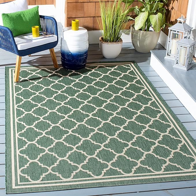 SAFAVIEH Courtyard Collection 2'7" x 5' Dark Green/Beige CY6918 Trellis Indoor/ Outside Waterproof Easy cleansingPatio Backyard Mudroom Area Mat