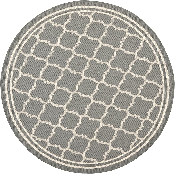 SAFAVIEH Courtyard Collection 4' Round Anthracite/Beige CY6918 Trellis Indoor/ Outdoor Splashproof Easy Scrubbing Patio Backyard Mudroom Area Rug