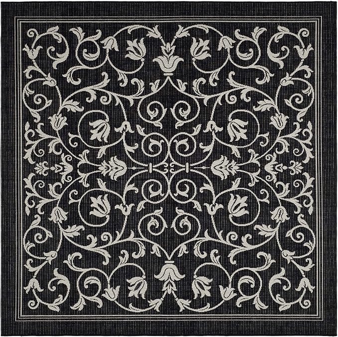 SAFAVIEH Washable Rug Outdoor Courtyard Collection - 5'3" Square, Black & Sand, Non-Shedding & Easy Cleaning, Ideal for Patio, Backyard, Mudroom (CY2098-3908)