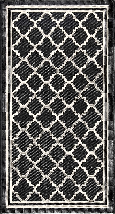 SAFAVIEH Washable Rug Outdoor Courtyard Collection - 2'7" x 5', Black & Beige, Non-Shedding & Easy Cleaning, Ideal for Patio, Backyard, Mudroom (CY6918-226)