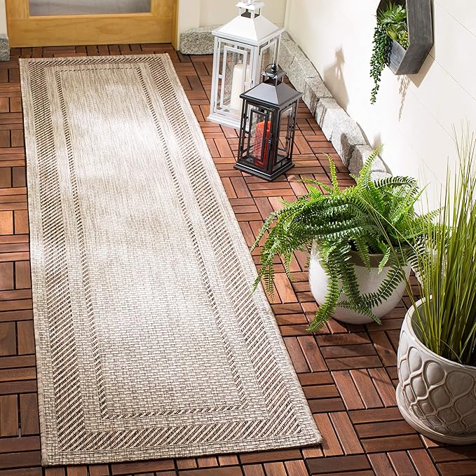 SAFAVIEH Washable Rug Outdoor Courtyard Collection - 2'3" x 20' Runner, Beige & Brown, Non-Shedding & Easy to Clean, Ideal for Patio, Backyard, Deck, Kitchen, Mudroom (CY8477-36312)