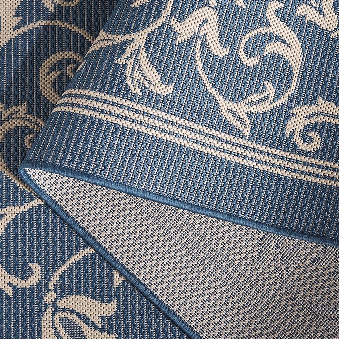 SAFAVIEH Washable Rug Outdoor Courtyard Collection - 2'3" x 12' Runner, Blue & Natural, Non-Shedding & Easy Cleaning, Ideal for Patio, Entryway, Mudroom, Hallway, Kitchen (CY2098-3103)