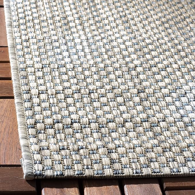 SAFAVIEH Washable Rug Outdoor Courtyard Collection - 9' Square, Grey & Navy, Non-Shedding & Easy Cleaning, Ideal for Patio, Backyard, Mudroom (CY8521-36812)