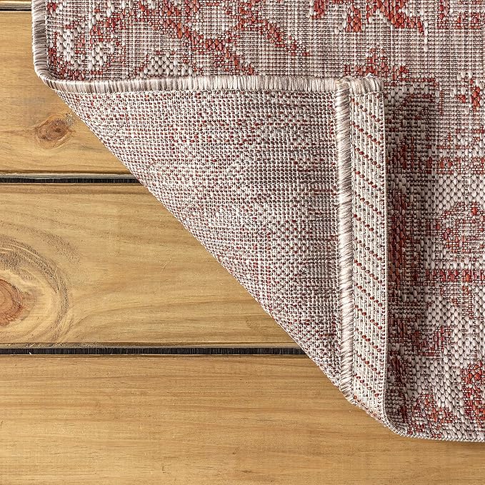 JONATHAN Y Boho Medallion Indoor Outdoor Area Rug 5X8 Red/Taupe, Estrella Textured Weave for Backyard, Patio, Porch, Easy-Cleaning, High Traffic, Pet-Friendly, Non-Shedding (SMB105A-5)
