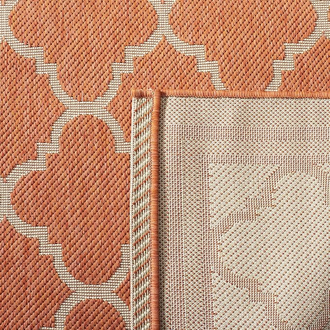 SAFAVIEH Washable Rug Outdoor Courtyard Collection - 4' Square, Terracotta & Bone, Non-Shedding & Easy Cleaning, Ideal for Patio, Backyard, Mudroom (CY6918-241)