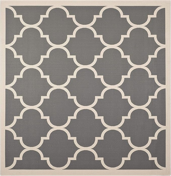 SAFAVIEH Washable Rug Outdoor Courtyard Collection - 7'10" Square, Anthracite & Beige, Non-Shedding & Easy Cleaning, Ideal for Patio, Backyard, Mudroom (CY6914-246)