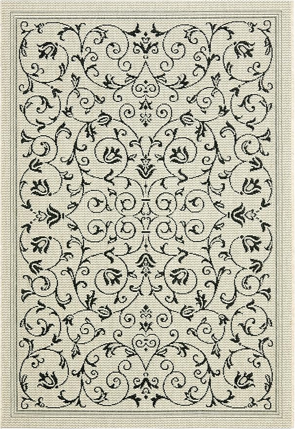 SAFAVIEH Washable Rug Outdoor Courtyard Collection - 4' x 5'7", Sand & Black, Non-Shedding & Easy Cleaning, Ideal for Patio, Backyard, Mudroom (CY2098-3901)