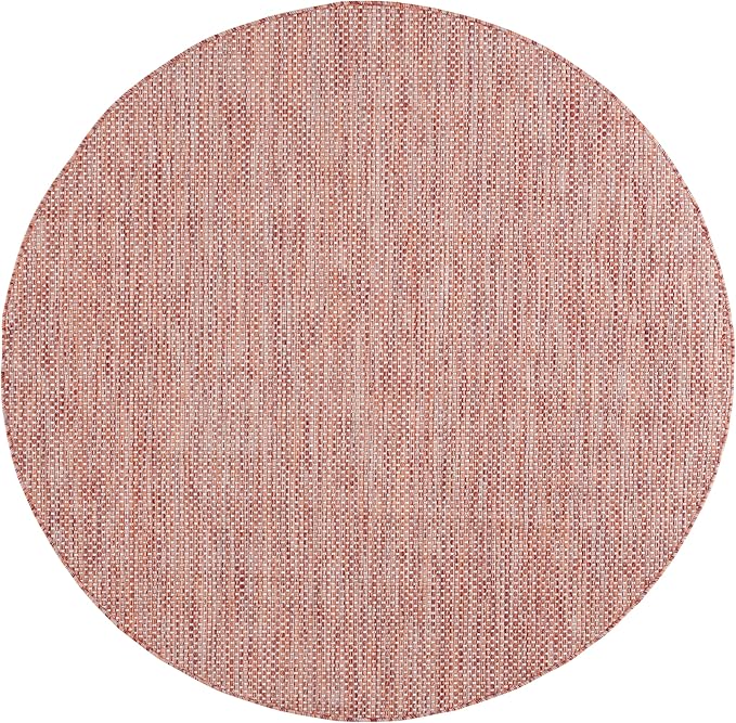 SAFAVIEH Courtyard Collection 7'1" Round Red/Beige CY8521 Indoor/ Outside Waterproof Easy cleansingPatio Backyard Mudroom Area Mat