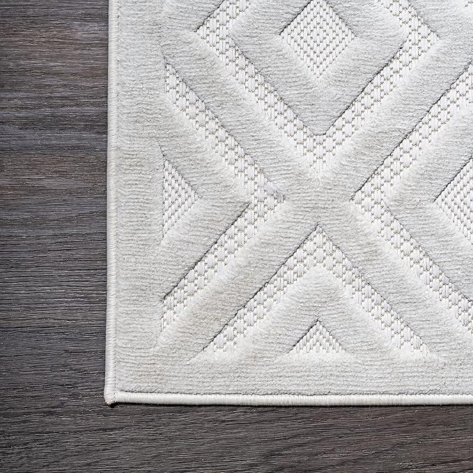JONATHAN Y Diamond Trellis Indoor Outdoor Runner Rug 2X8 Ivory, Portmany Neutral for Backyard, Patio, Porch, Easy-Cleaning, High Traffic, Pet-Friendly, Non-Shedding (IBZ104D-28)
