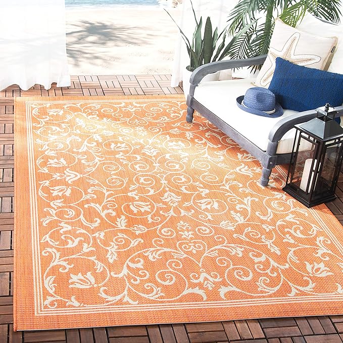 SAFAVIEH Washable Rug Outdoor Courtyard Collection - 5'3" x 7'7", Terracotta & Natural, Non-Shedding & Easy Cleaning, Ideal for Patio, Backyard, Mudroom (CY2098-3202)
