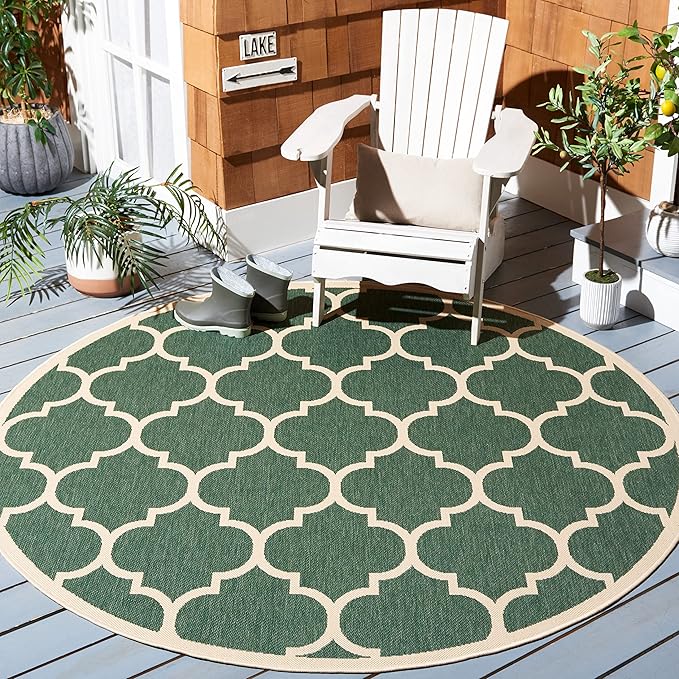 SAFAVIEH Courtyard Collection 6'7" Round Dark Green/Beige CY6914 Indoor/ Outside Waterproof Easy cleansingPatio Backyard Mudroom Area Mat