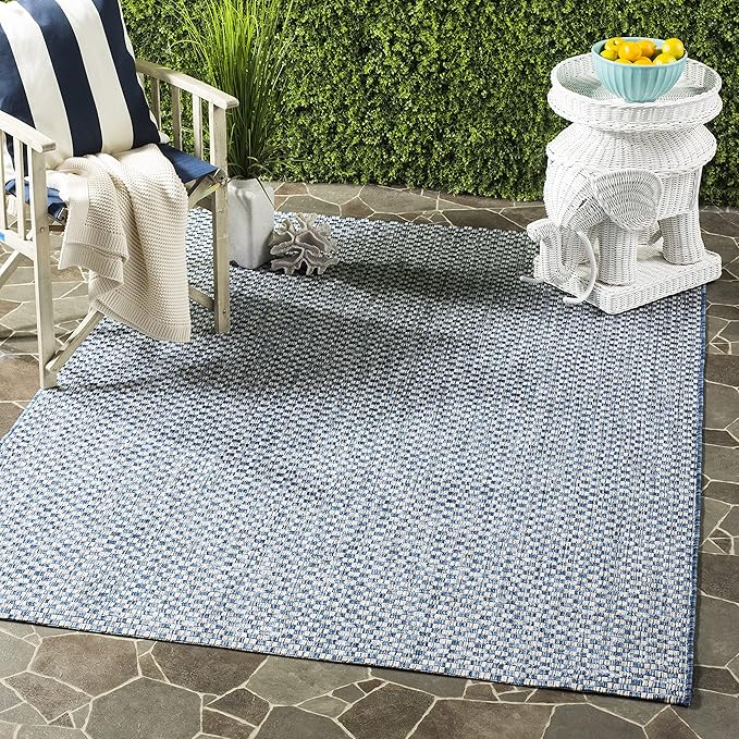 SAFAVIEH Washable Rug Outdoor Courtyard Collection - 2'7" x 5', Blue & Light Grey, Non-Shedding & Easy Cleaning, Ideal for Patio, Backyard, Mudroom (CY8653-36821)