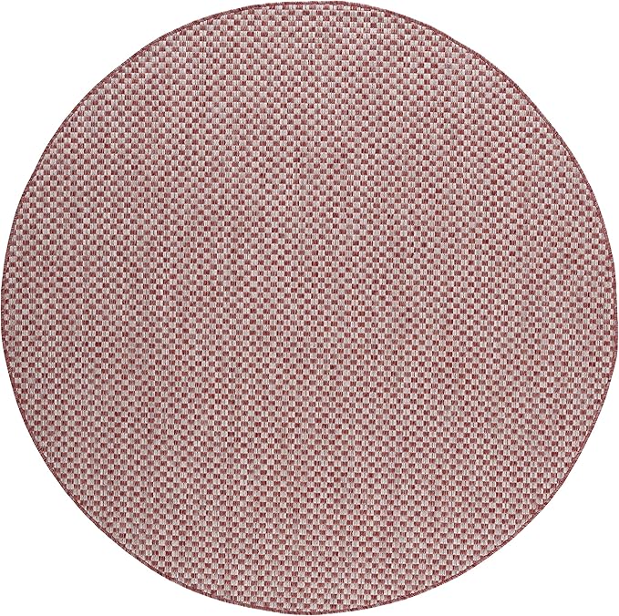 SAFAVIEH Washable Rug Outdoor Courtyard Collection - 5'3" Round, Rust & Light Grey, Non-Shedding & Easy Cleaning, Ideal for Patio, Backyard, Mudroom (CY8653-36521)