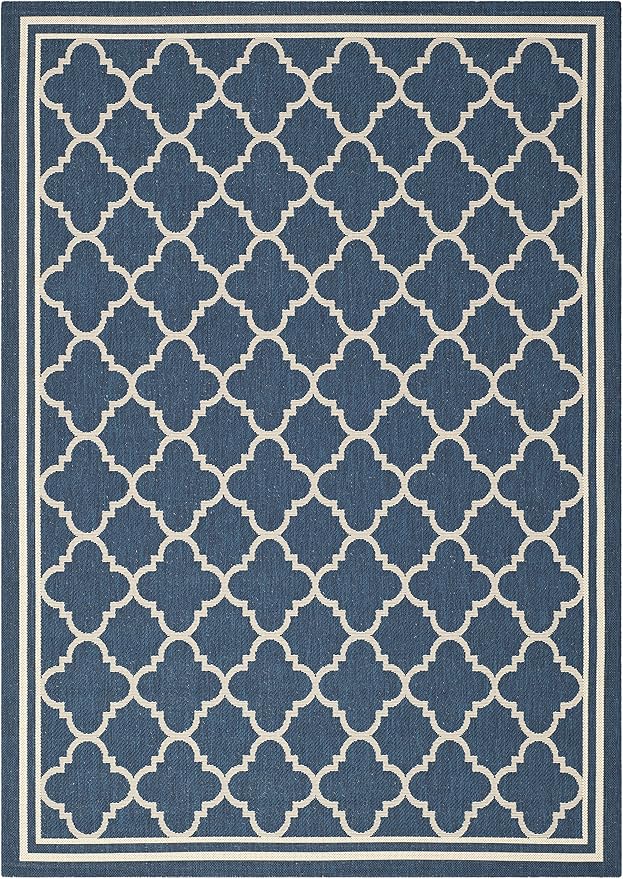 SAFAVIEH Washable Rug Outdoor Courtyard Collection - 6'7" x 9'6", Navy/Beige CY6918 Trellis Indoor/ Outdoor Waterproof Easy Cleaning Patio Backyard