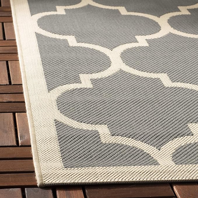 SAFAVIEH Washable Rug Outdoor Courtyard Collection - 2'7" x 5', Anthracite & Beige, Non-Shedding & Easy Cleaning, Ideal for Patio, Backyard, Mudroom (CY6914-246)