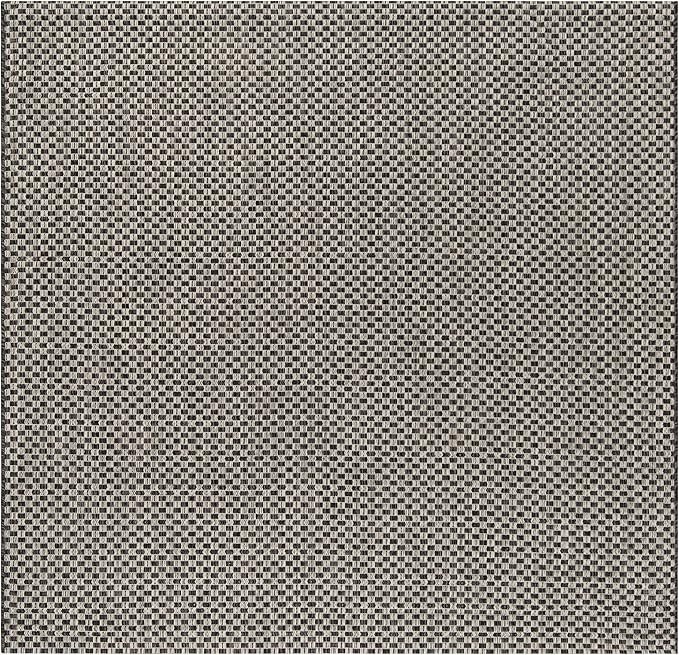 SAFAVIEH Washable Rug Outdoor Courtyard Collection - 10' Square, Black & Light Grey, Non-Shedding & Easy Cleaning, Ideal for Patio, Backyard, Mudroom (CY8653-37621)