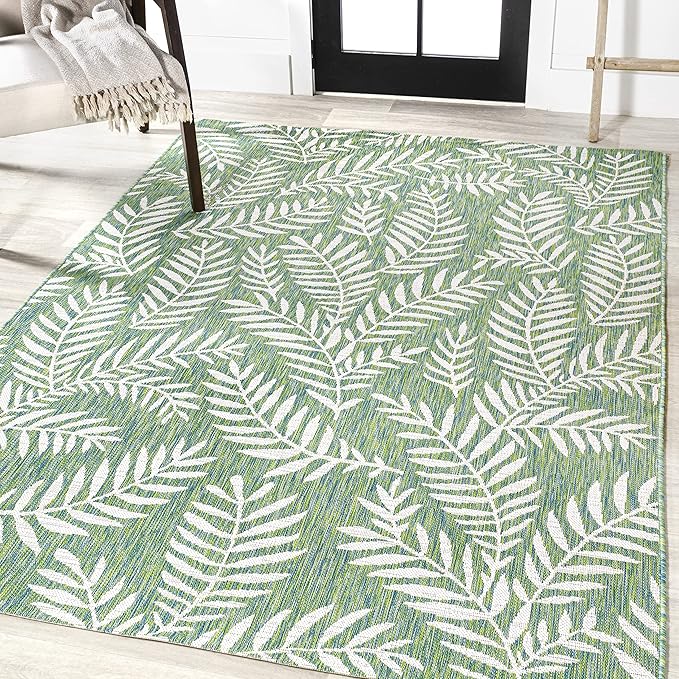 JONATHAN Y Palm Frond Indoor Outdoor Area Rug 4X6 Cream/Green, Nevis for Backyard, Patio, Porch, Easy-Cleaning, High Traffic, Pet-Friendly, Non-Shedding (SMB119G-4)