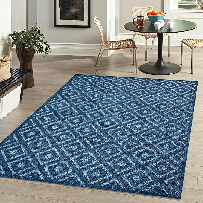 JONATHAN Y Diamond Trellis Indoor Outdoor Area Rug 3X5 Navy, Portmany Neutral for Backyard, Patio, Porch, Easy-Cleaning, High Traffic, Pet-Friendly, Non-Shedding (IBZ104B-3)