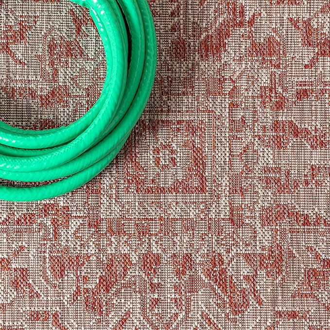 JONATHAN Y Boho Medallion Indoor Outdoor Runner Rug 2X10 Red/Taupe, Estrella Textured Weave for Backyard, Patio, Porch, Easy-Cleaning, High Traffic, Pet-Friendly, Non-Shedding (SMB105A-210)